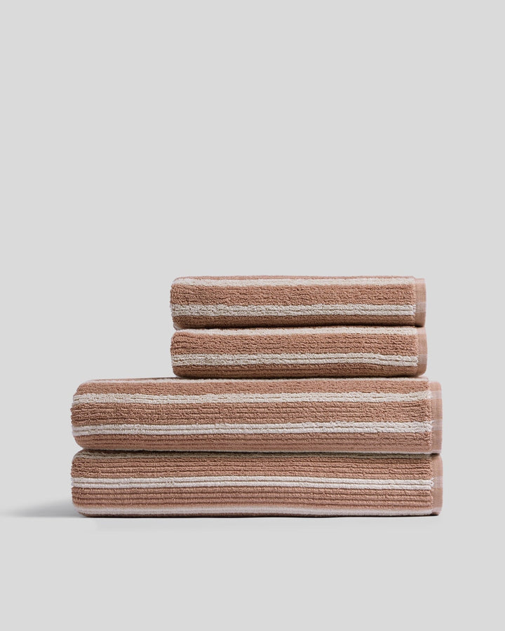 2+2 Organic Resort Stripe Bath Bundle -  Adobe with Butter