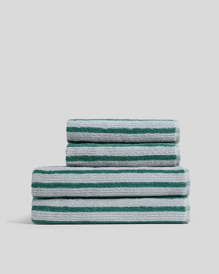 2+2 Organic Resort Stripe Bath Bundle - Sky with Malachite