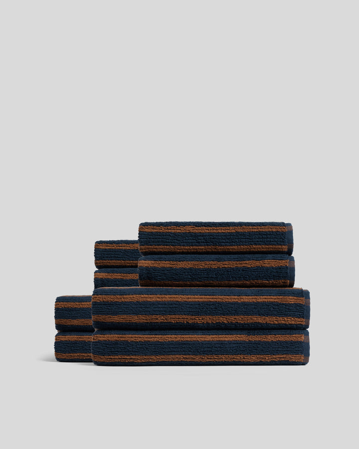 4+4 Organic Resort Stripe Bath Bundle - Ink with Tobacco