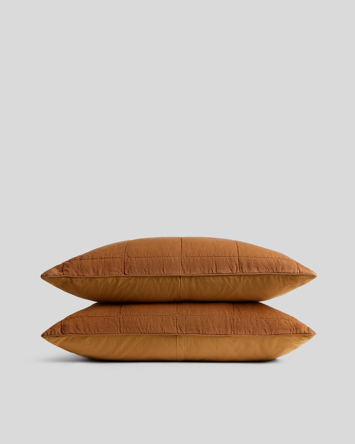 Linen Box Quilted Sham Set (Tobacco)