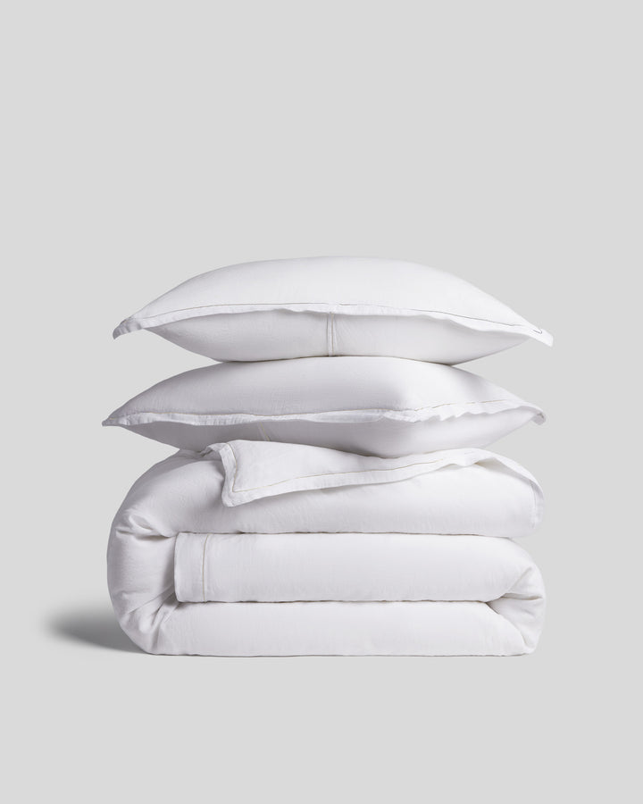 Linen Tencel Duvet Cover Set - White F/Q