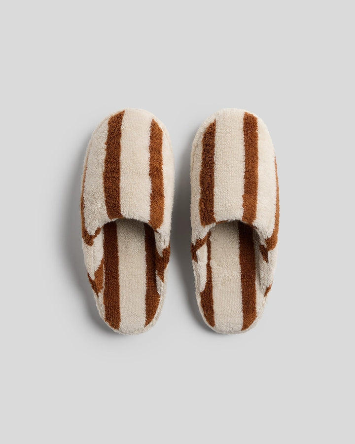 Terry Stripe Slippers - FINAL SALE (Bone and Tobacco)