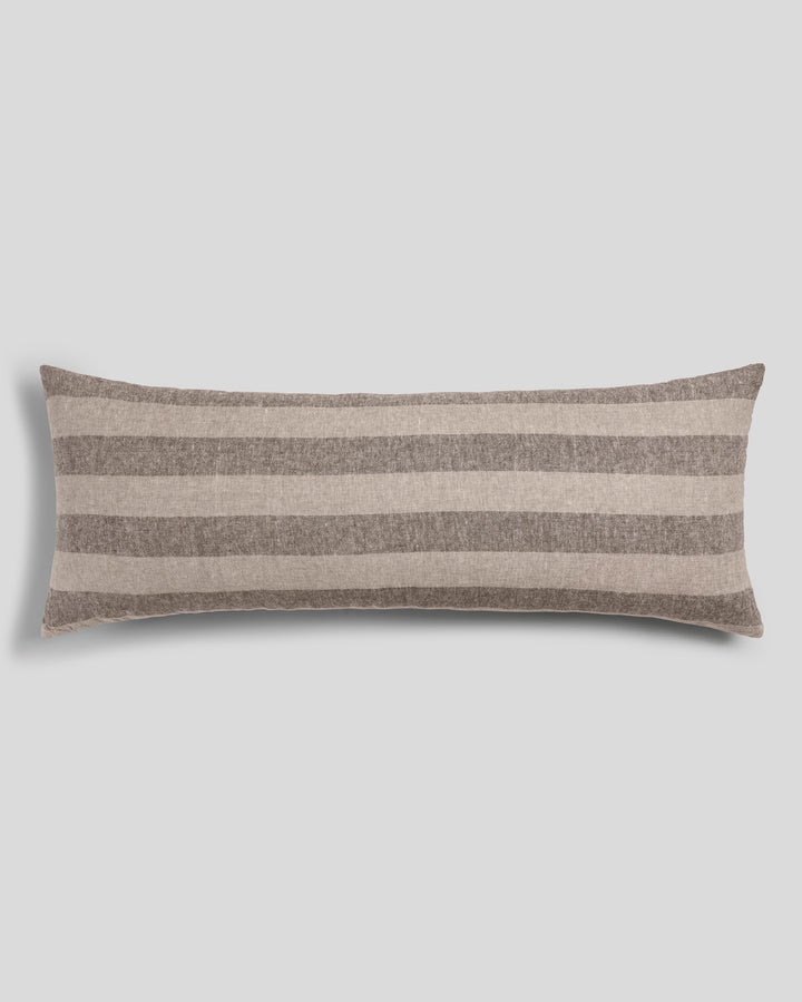 Vintage Linen Body Pillow Cover (Bone and Warm Grey Stripe)